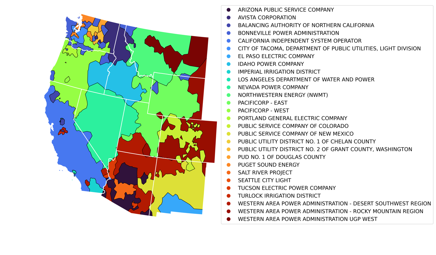 Figure 2. Balancing authorities in the Western Interconnection. 
