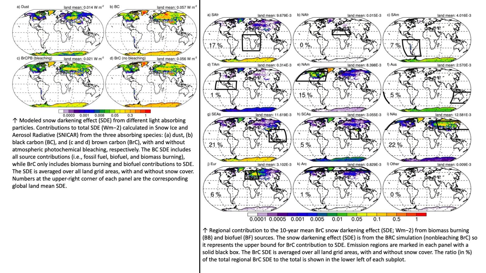 Map comparisons of snow darkening effect