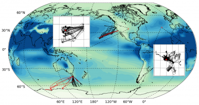 Cool toned map showing different flight paths.