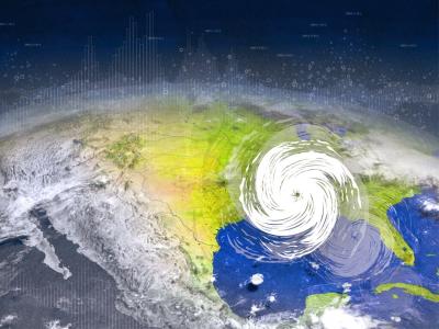 Illustration of a hurricane over the US Gulf Coast