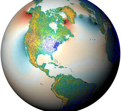 New tides, storm-surge, and inundation enabled E3SM, with MPAS-O, MOSART, and ELM running on a unified regionally-refined unstructured mesh. 