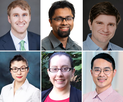 Clockwise from upper left: Steven Brus, Tirthankar Chakraborty, Richard Fiorella, Youtong Zheng, Julia Moriarty, and Dan Lu.  