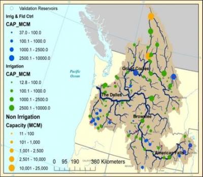 Map of reservoirs in Columbia River Basin.