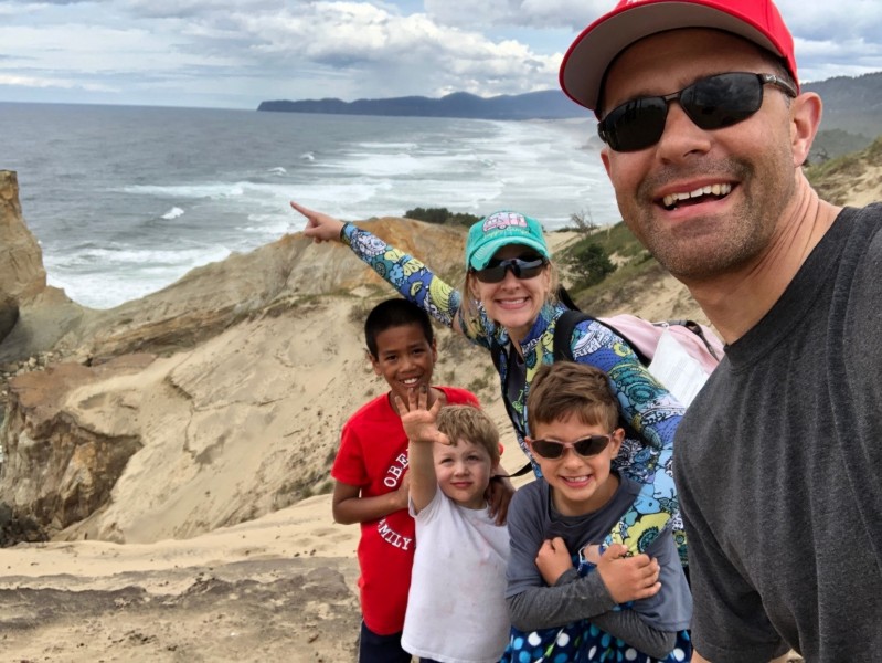 Kraucunas and family at Cape Kiwanda in Oregon.