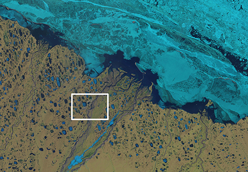 Sentinel 2 satellite image acquired on June 6, 2018 of the north slope of Alaska.