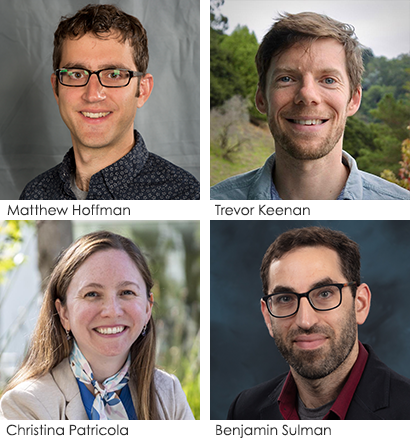 Clockwise from upper left: DOE Early Career Program recipients Matthew Hoffman, Trevor Keenan, Benjamin Sulman, and Christina Patricola. 