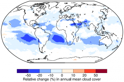 The systematic and substantial decreases in cloud cover suggest the model results are sensitive to computational details and imply that weather and climate simulations made with infrequent calculations have significant numerical errors.